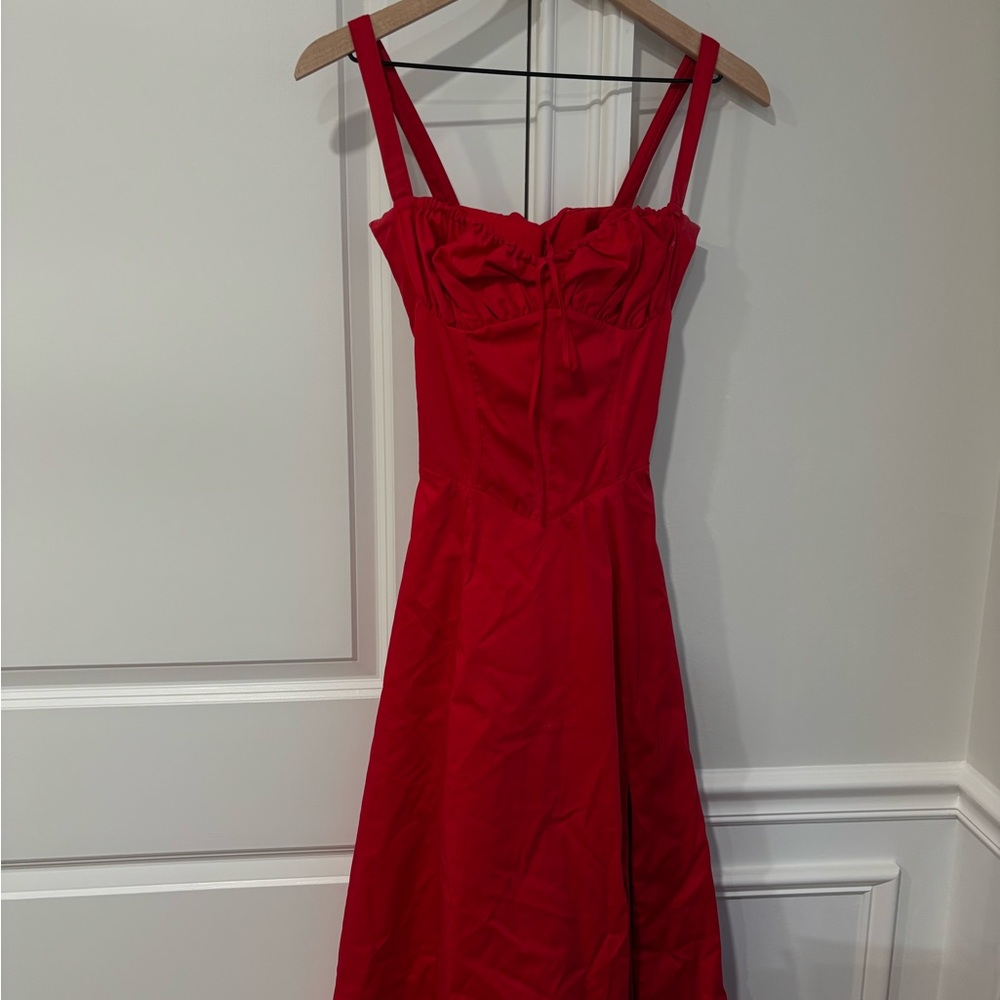 House of CB Red Midi Lace Up Dress